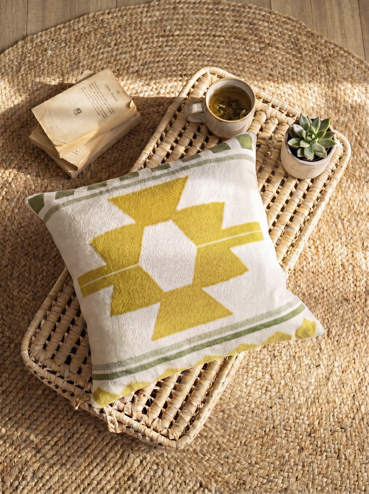 Ane Pillow-Cover Yellow, Soft Jacquard Knitted Cotton