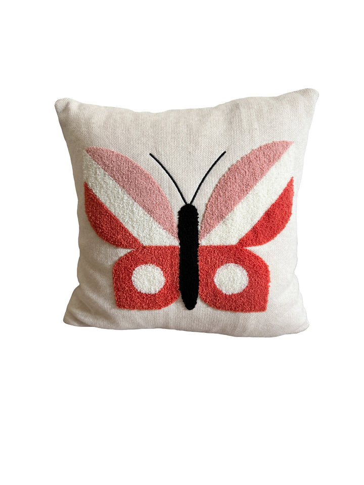 Butterfly Pillow Pink, soft cotton knit with punchneedle embroidery. Available April 1.st