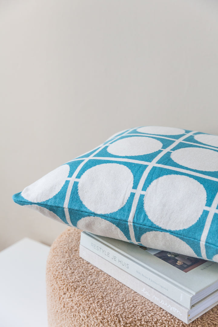 Don Pillow-Cover Petrol, Soft Jacquard Knitted Cotton