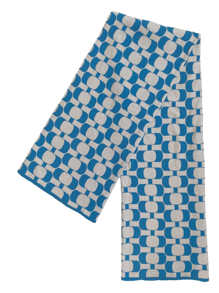 Edith Blanket Blue, Soft Jacquard Knitted Cotton