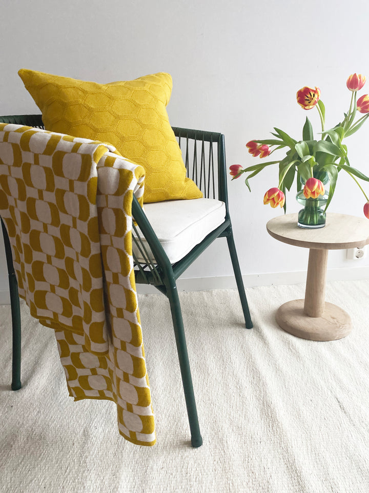 Edith Blanket Light Olive, Soft Jacquard Knitted Cotton