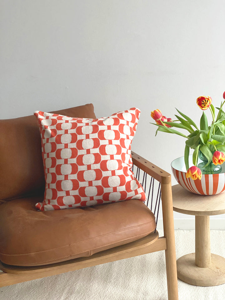 Edith Pillow-Cover Melon, Soft Jacquard Knitted Cotton