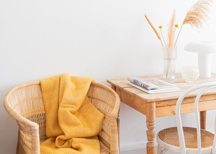 Fanny Wool Blanket Yellow, Lightweight Pure Norwegian Wool
