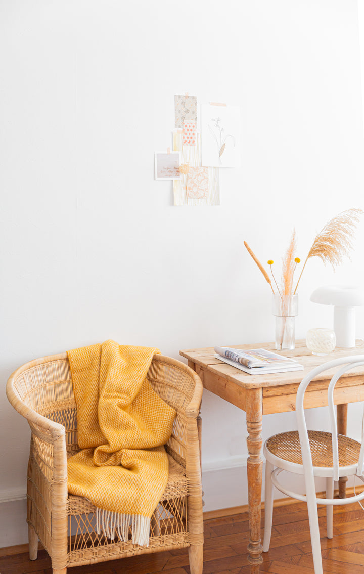 Fanny Wool Blanket Yellow, Lightweight Pure Norwegian Wool