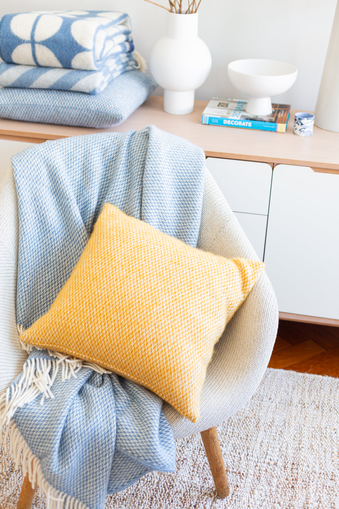 Fanny Blue Soft  Lightweight Pure Norwegian Wool Blanket