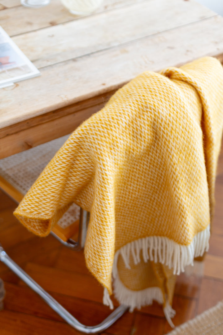 Fanny Wool Blanket Yellow, Lightweight Pure Norwegian Wool