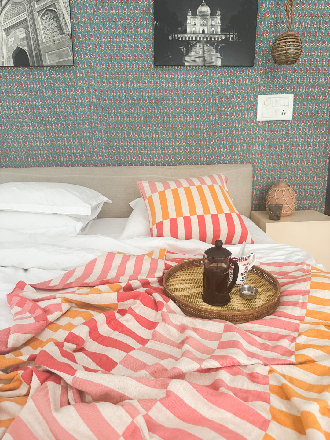 Mojo Blanket Pink, Soft Jacquard Knitted Cotton. Available April 1.st