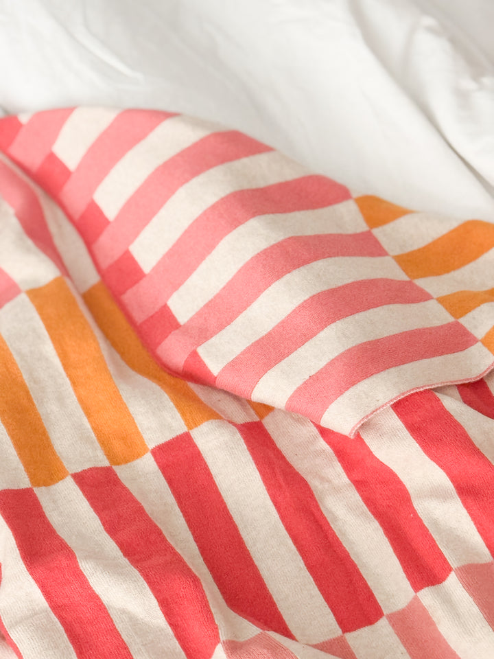 Mojo Blanket Pink, Soft Jacquard Knitted Cotton. Available April 1.st