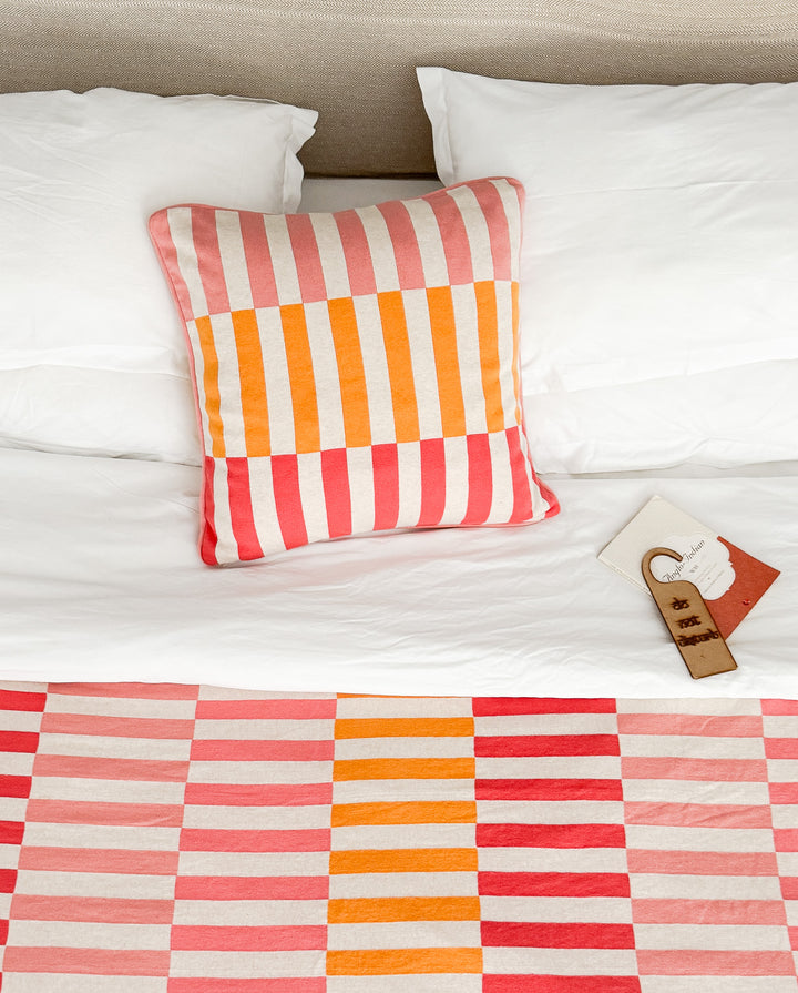 Mojo Pillow-Cover Pink,  Soft Jacquard Knitted Cotton. Available April 1.st