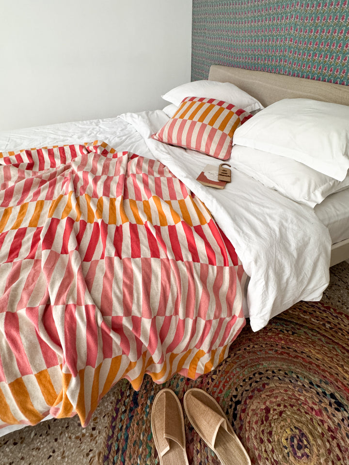 Mojo Blanket Pink, Soft Jacquard Knitted Cotton. Available April 1.st