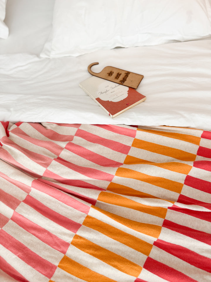 Mojo Blanket Pink, Soft Jacquard Knitted Cotton. Available April 1.st