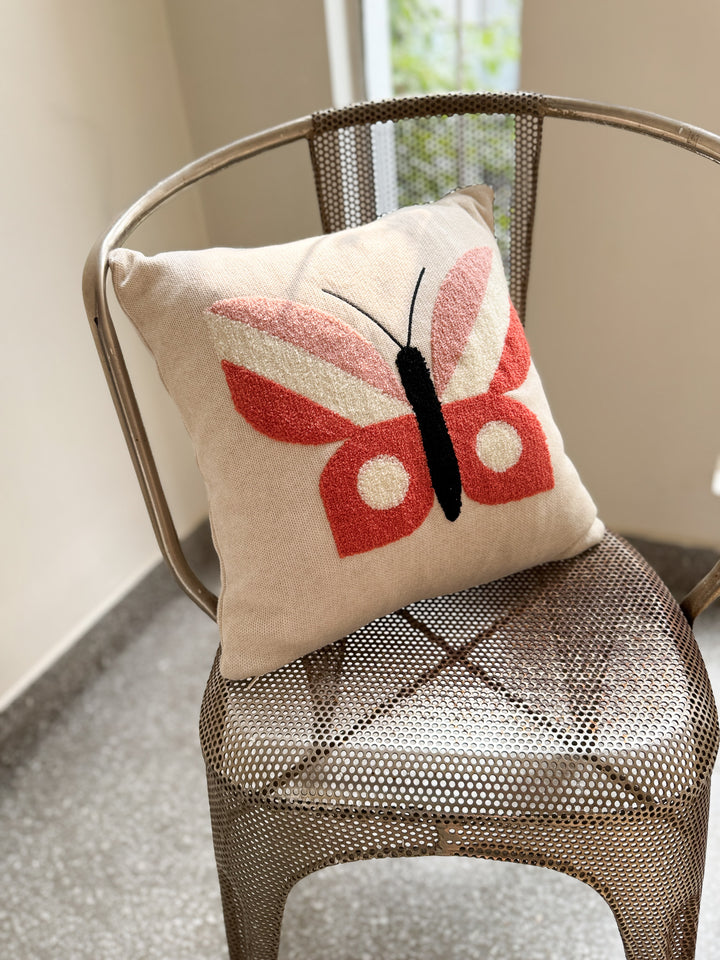 Butterfly Pillow Pink, soft cotton knit with punchneedle embroidery. Available April 1.st