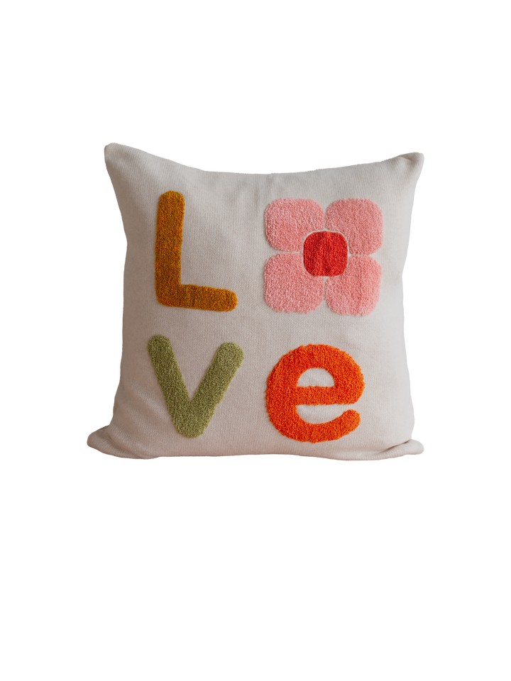 Love Pillow- Cover Pink, soft cotton knit with punch needle embroidery