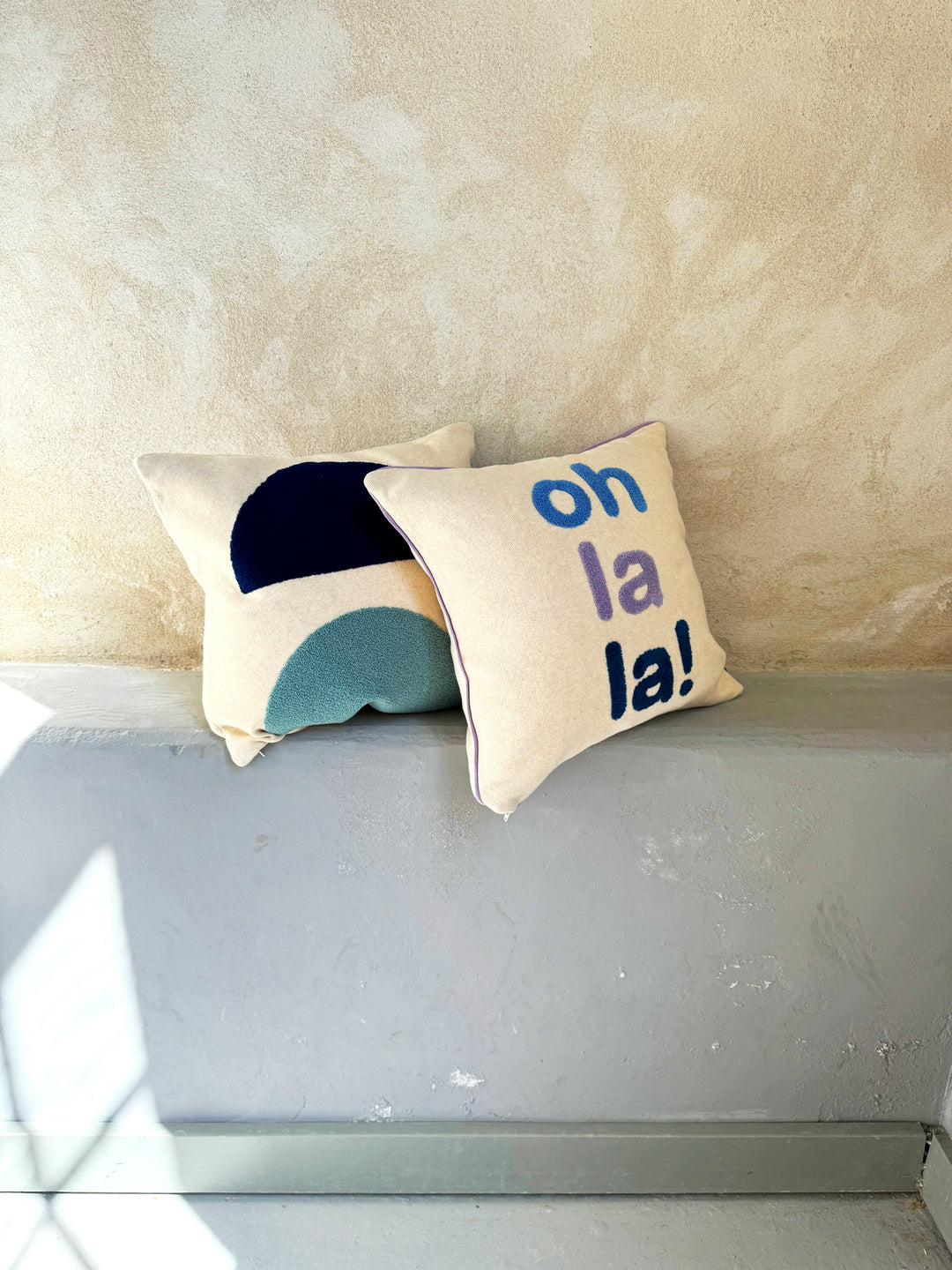 Ohlala Pillow Blue, Punch Needle Embroidery