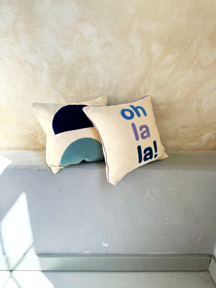 Ohlala Pillow Blue, Punch Needle Embroidery