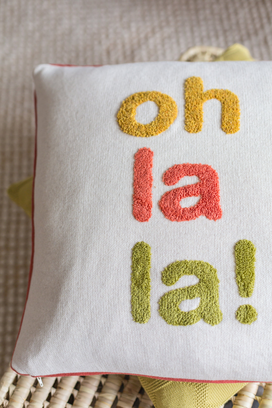 Ohlala Pillow Red, Punch Needle Embroidery