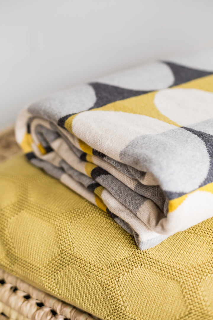 Olivia Blanket Yellow, Soft Jacquard Knitted Cotton