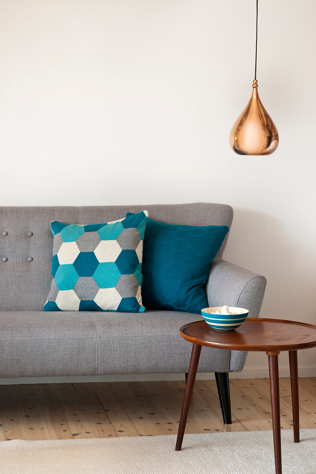 Oskar Cushion-Cover Petrol, Soft Jacquard Knitted Cotton