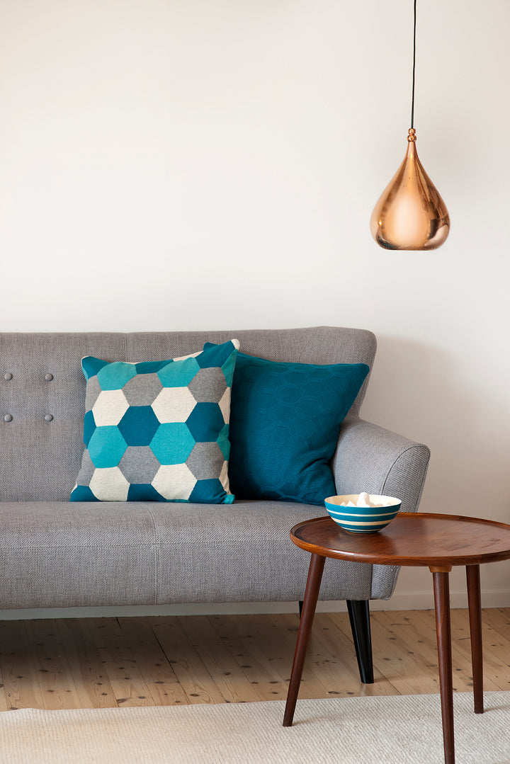 Oskar Cushion-Cover Petrol, Soft Jacquard Knitted Cotton