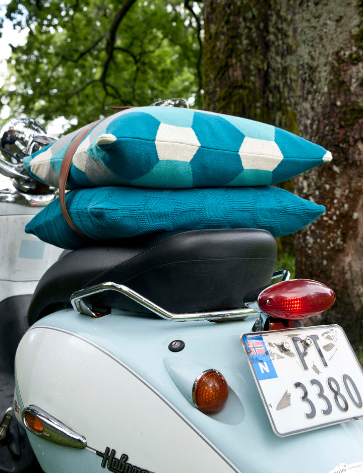 Oskar Cushion-Cover Petrol, Soft Jacquard Knitted Cotton
