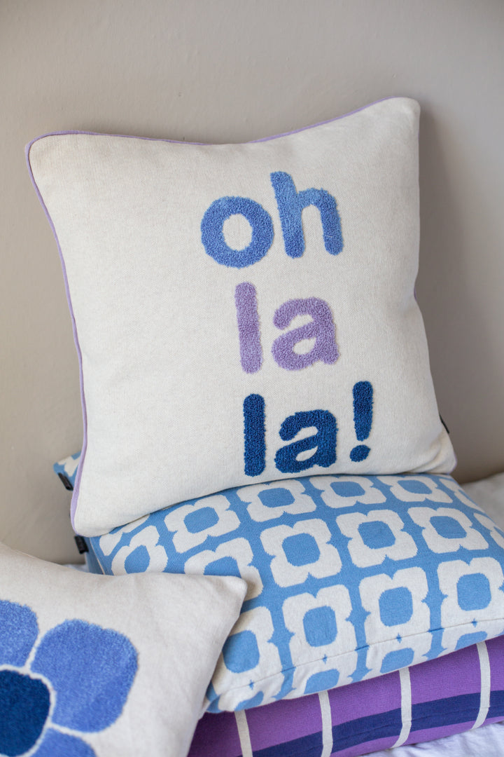 Ohlala Pillow Blue, Punch Needle Embroidery