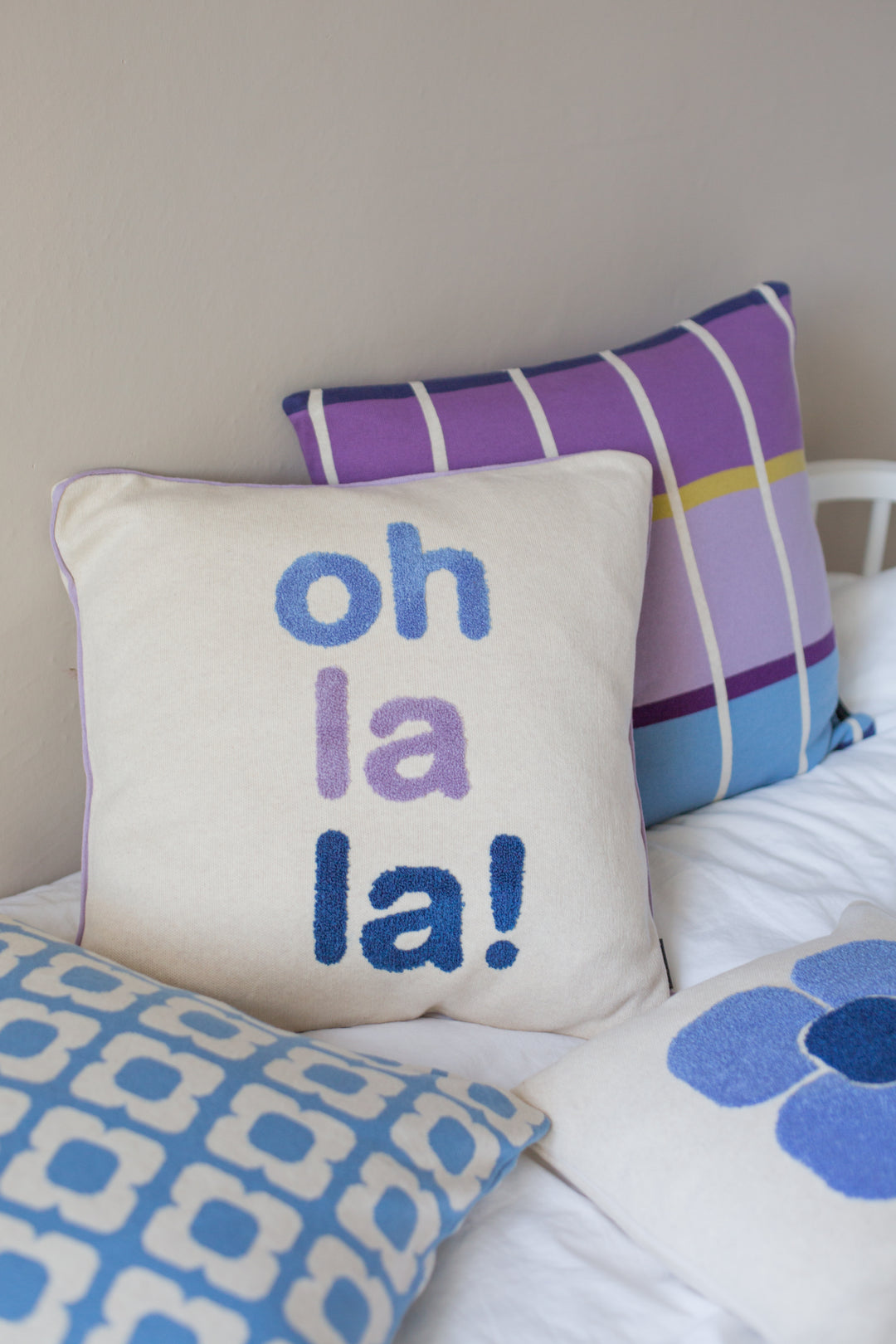 Ohlala Pillow Blue, Punch Needle Embroidery