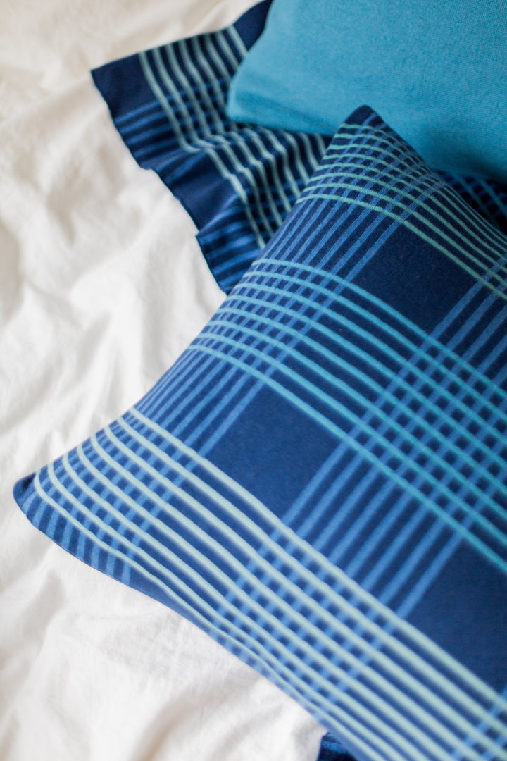 Ruth Pillow Blue, Soft Jacquard Knitted Cotton