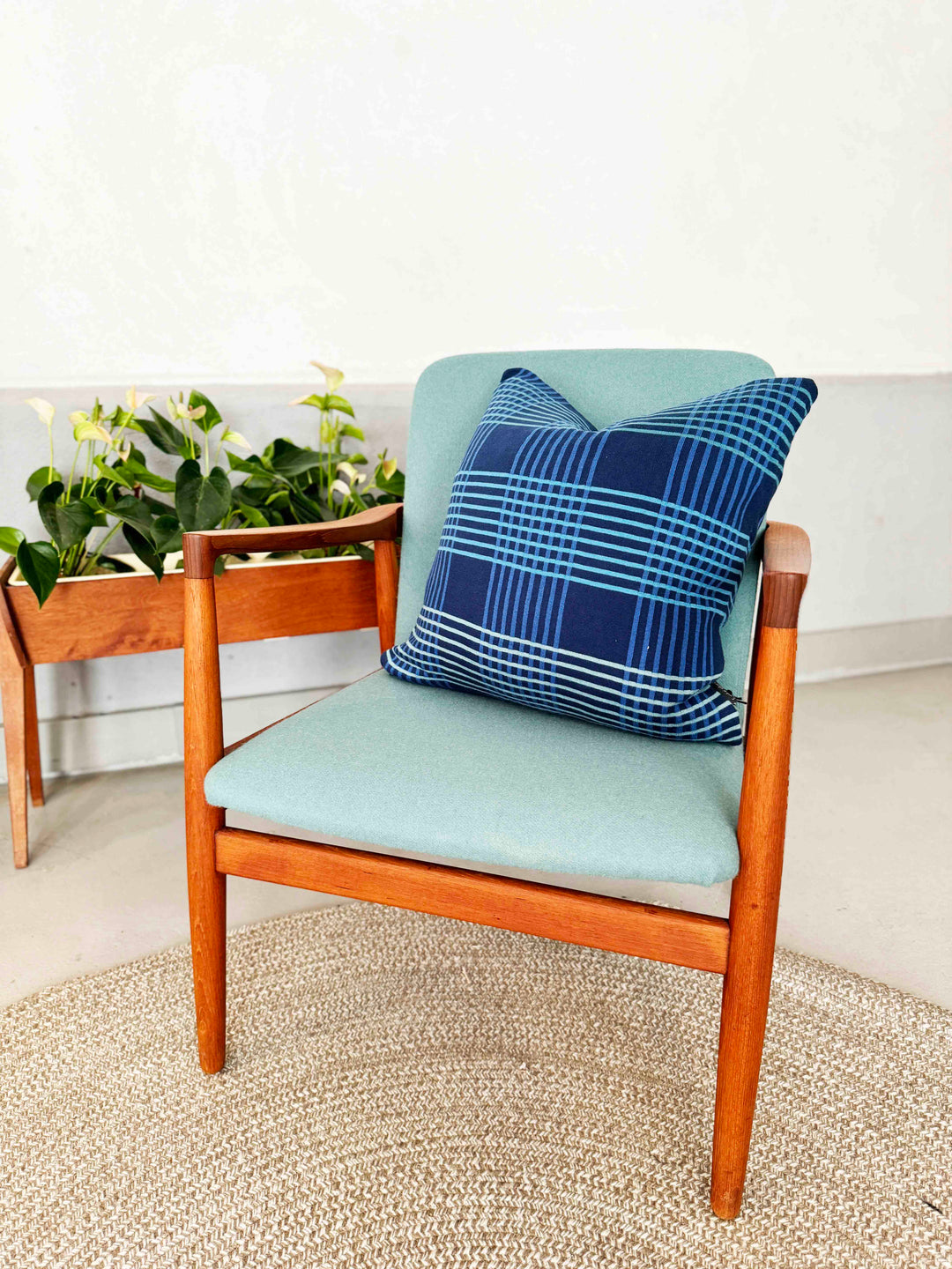 Ruth Pillow Blue, Soft Jacquard Knitted Cotton