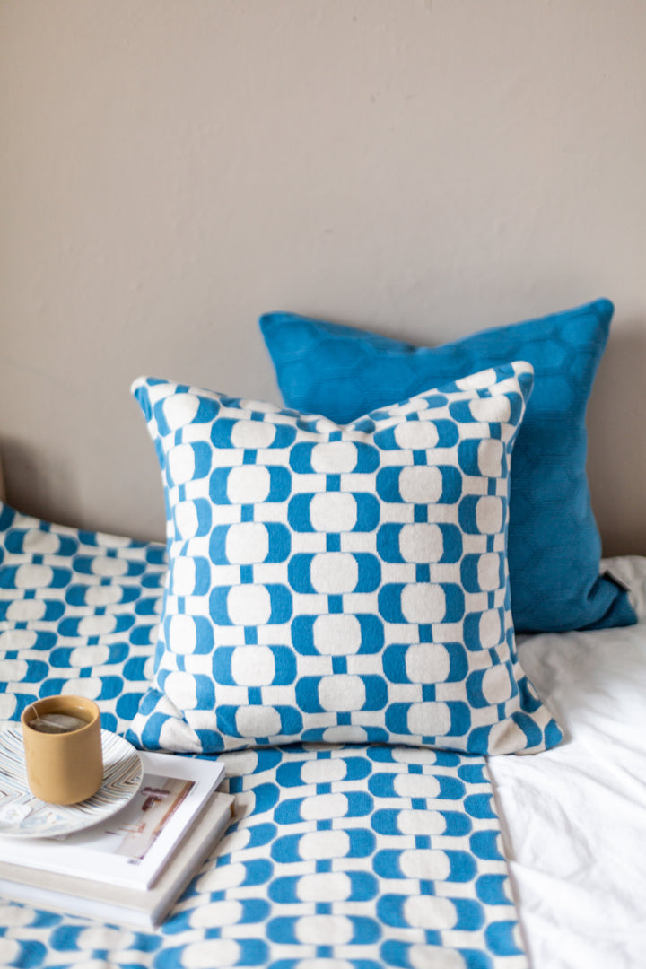 Edith Pillow-Cover  Blue, Soft Jacquard Knitted Cotton