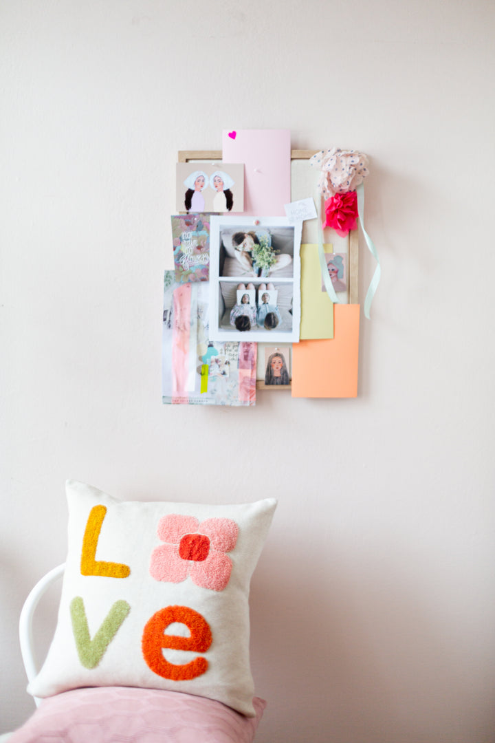 Love Pillow- Cover Pink, soft cotton knit with punch needle embroidery