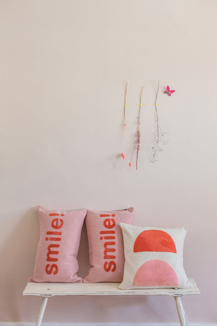 Smile Pillow Pink, Punch Needle Embroidery