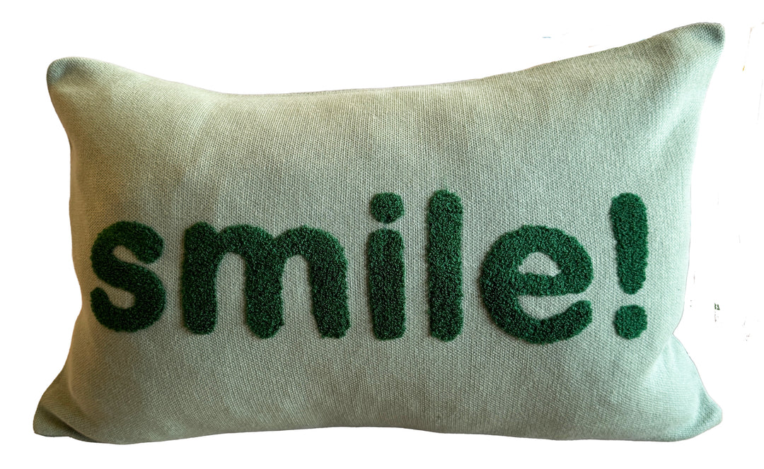 Smile Pillow Green, Punch Needle Embroidery