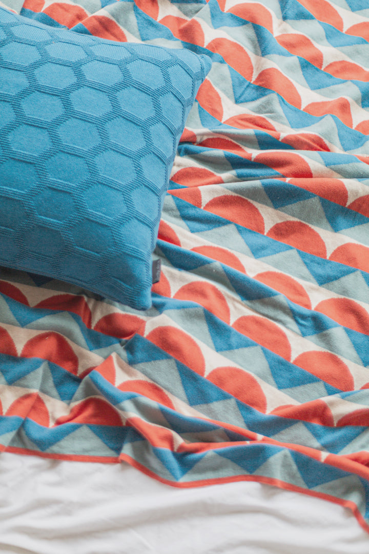Toby Blanket Blue, Soft Jacquard Knitted Cotton