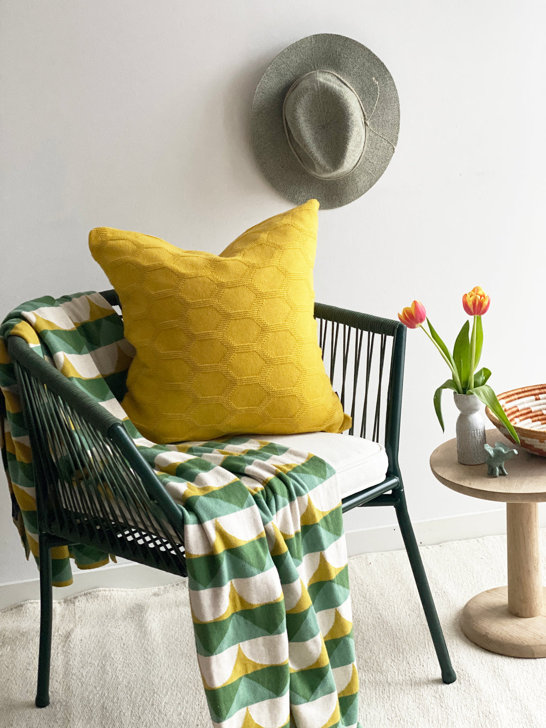 Toby Blanket Green, Soft Jacquard Knitted Cotton