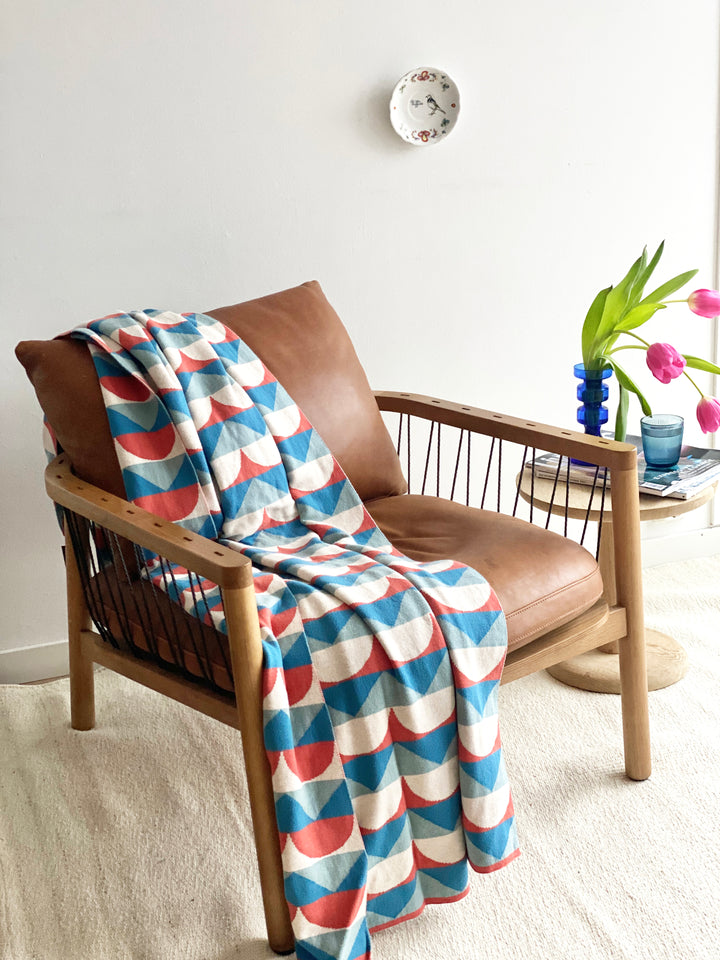 Toby Blanket Blue, Soft Jacquard Knitted Cotton