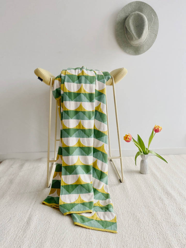 Toby Blanket Green, Soft Jacquard Knitted Cotton