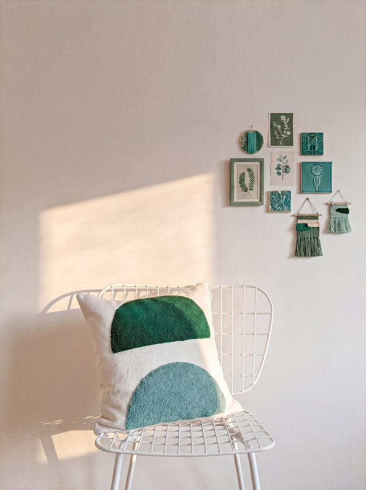 Mona Pillow-Cover Green, Punch Needle Embroidery
