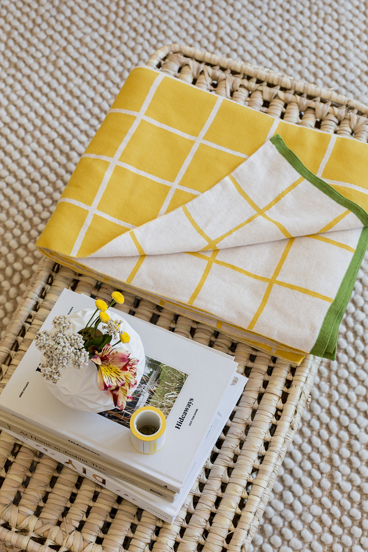 Todden Blanket Yellow, Soft Jacquard Knitted Cotton
