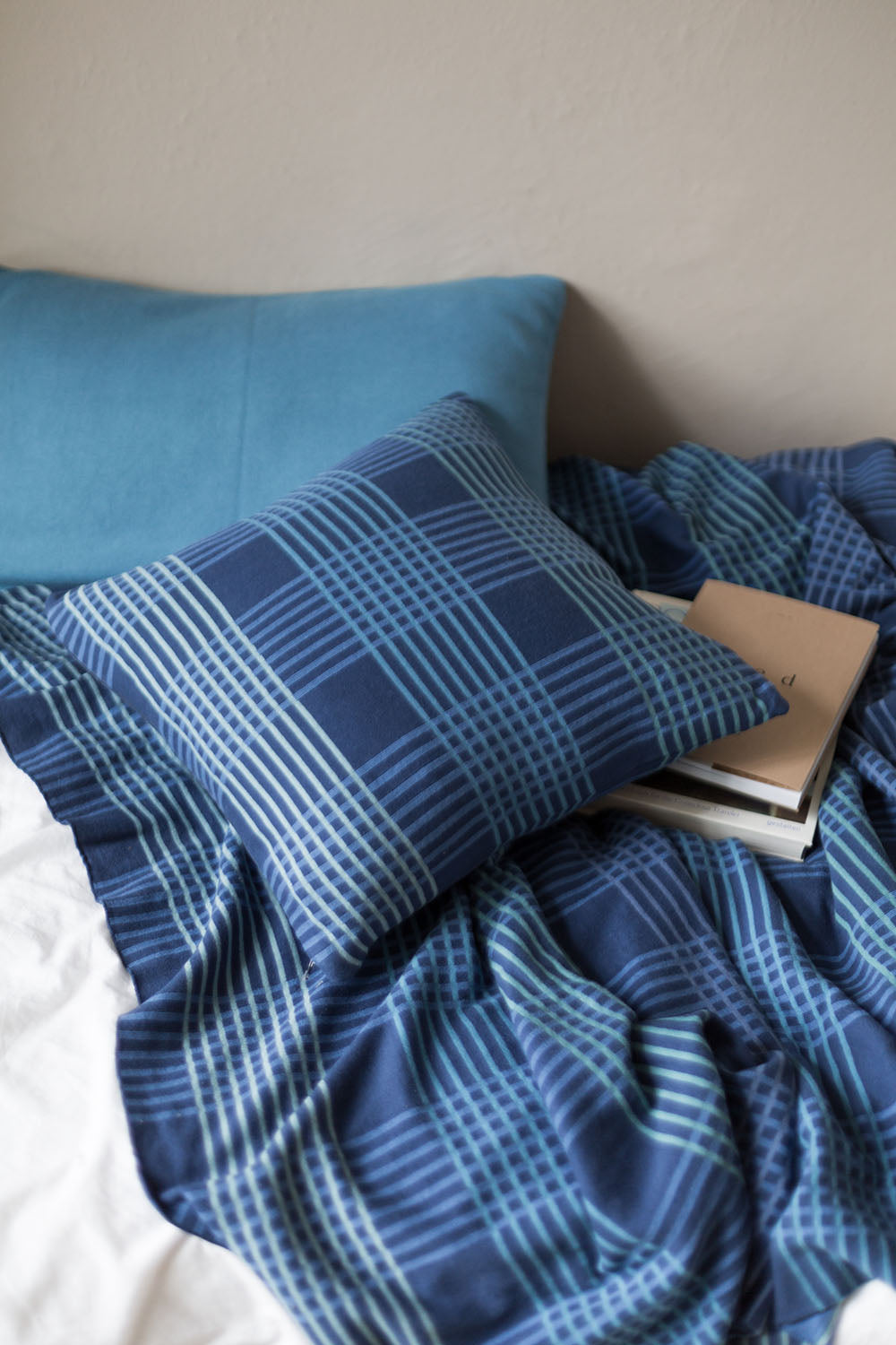Ruth Pillow Blue, Soft Jacquard Knitted Cotton