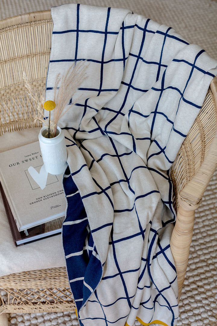 Todden Blanket Blue, Soft Jacquard Knitted Cotton